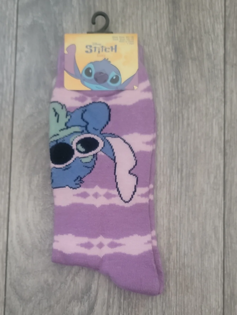 Disney Purple & Light Pink Stitch with Sunglasses Graphic Casual Crew Socks
